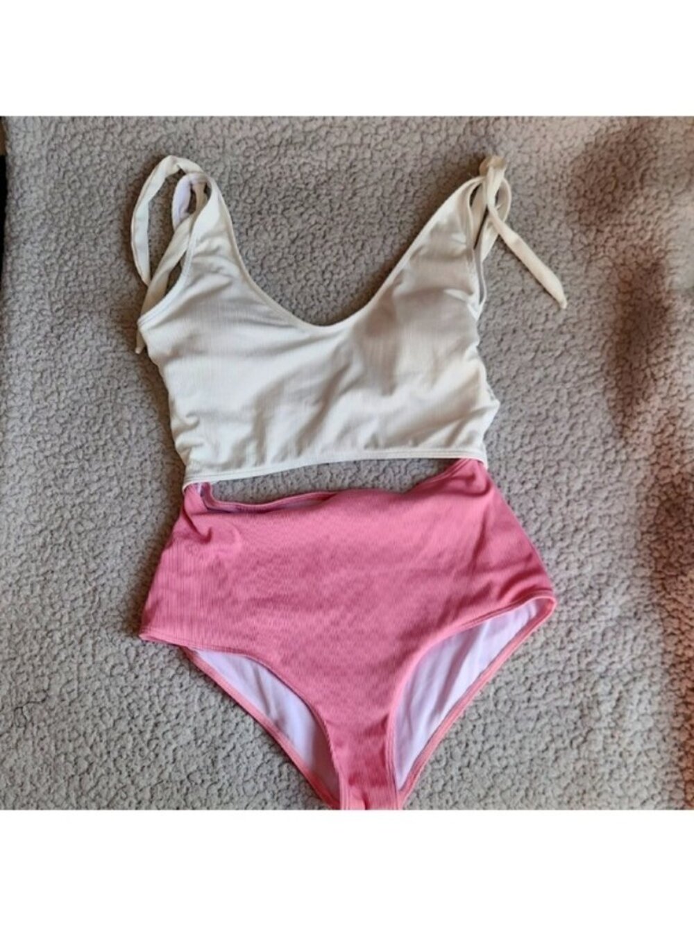 Women's Stylish Pink and White Connected One Piece Detail Shoulder Bow